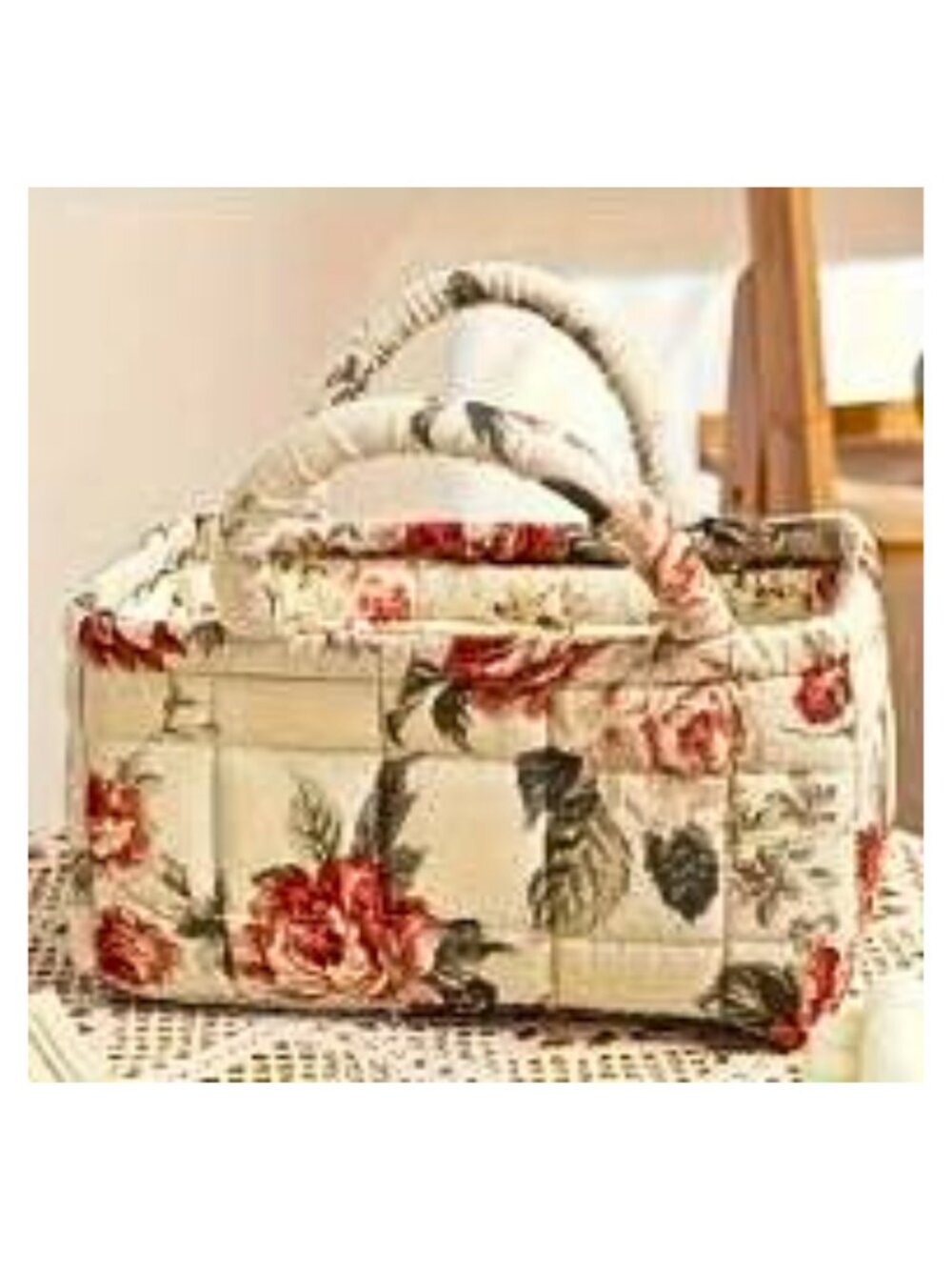 Vintage Floral Quilted Storage Basket Fabric Organizer Bin with Handles